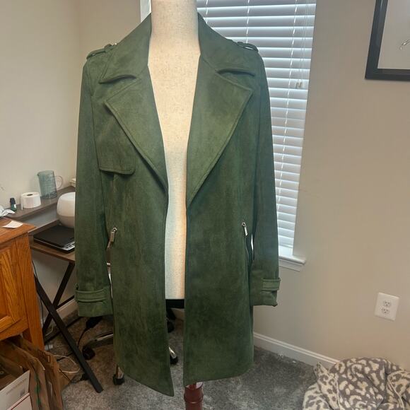 Magaschoni Size S/P Green Faux Suede Jacket Coat - Picture 5 of 9